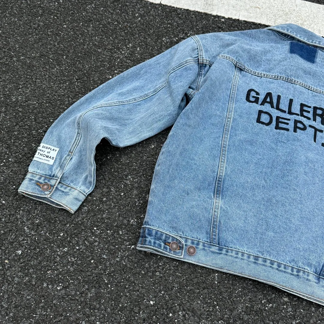 P260💰GA101 GALLERY DEPT. 22fw Vintage Andy Denim Jacket embroidered black logo washed distressed denim jacket denim jacket couple same style Size: S-XL